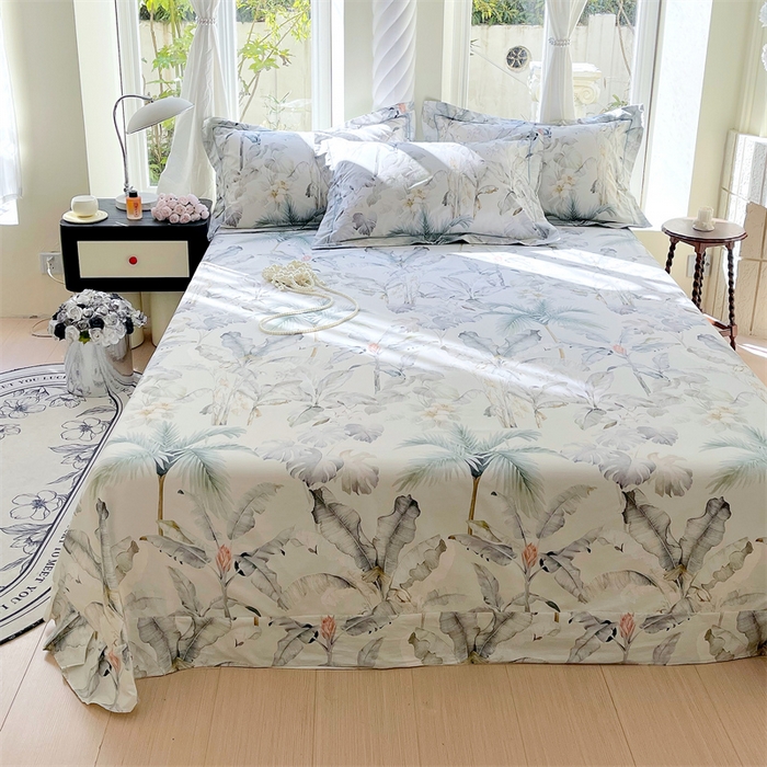 宝齐莱家纺 2025新款13376全棉纯棉活性印花床单单品单床单床单单件 晨雾蓝-床单