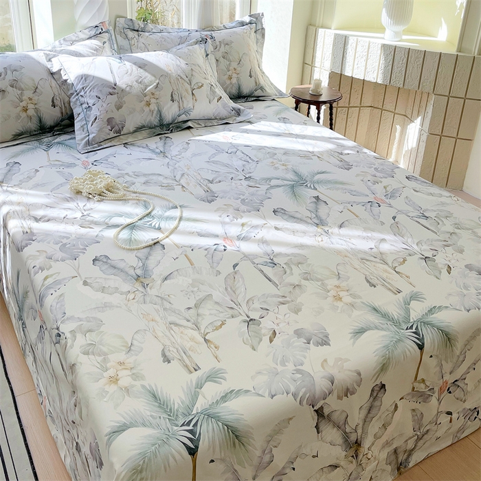 91家纺网 家纺一手货源 找家纺 宝齐莱家纺 2025新款13376全棉纯棉活性印花床单单品单床单床单单件 晨雾蓝-床单