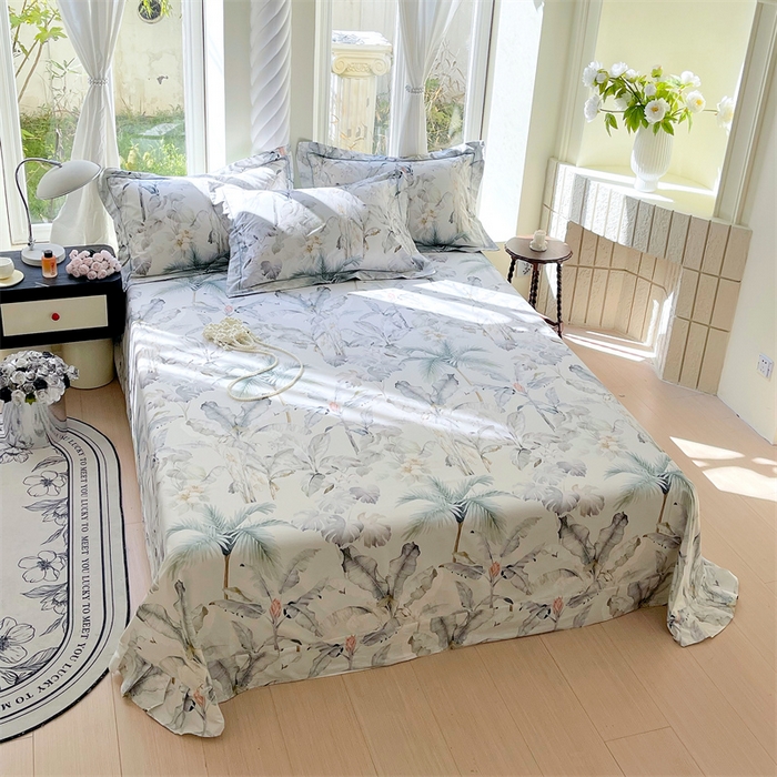 91家纺网 家纺一手货源 找家纺 宝齐莱家纺 2025新款13376全棉纯棉活性印花床单单品单床单床单单件 晨雾蓝-床单