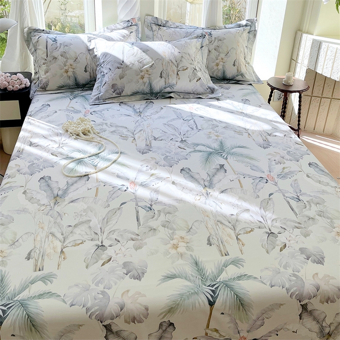 91家纺网 家纺一手货源 找家纺 宝齐莱家纺 2025新款13376全棉纯棉活性印花床单单品单床单床单单件 晨雾蓝-床单