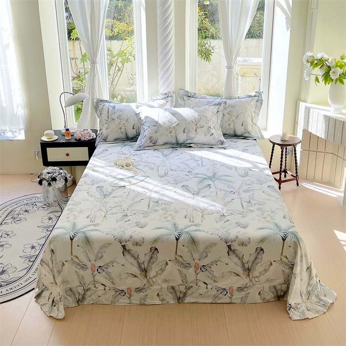 91家纺网 家纺一手货源 找家纺 宝齐莱家纺 2025新款13376全棉纯棉活性印花床单单品单床单床单单件 晨雾蓝-床单