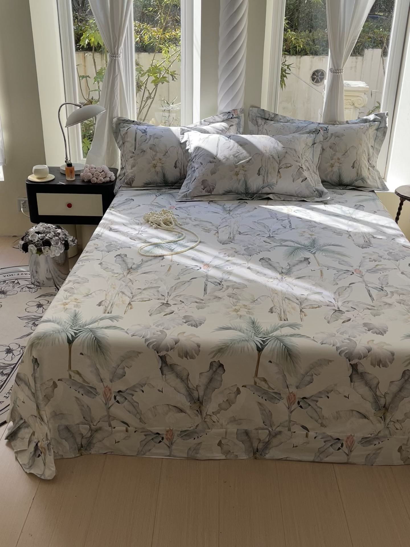 91家纺网 家纺一手货源 找家纺 宝齐莱家纺 2025新款13376全棉纯棉活性印花床单单品单床单床单单件 晨雾蓝-床单