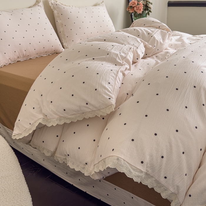 91家纺网 家纺一手货源 找家纺 可思家纺 2025新款法式皱皱纱四件套 奶茶波波