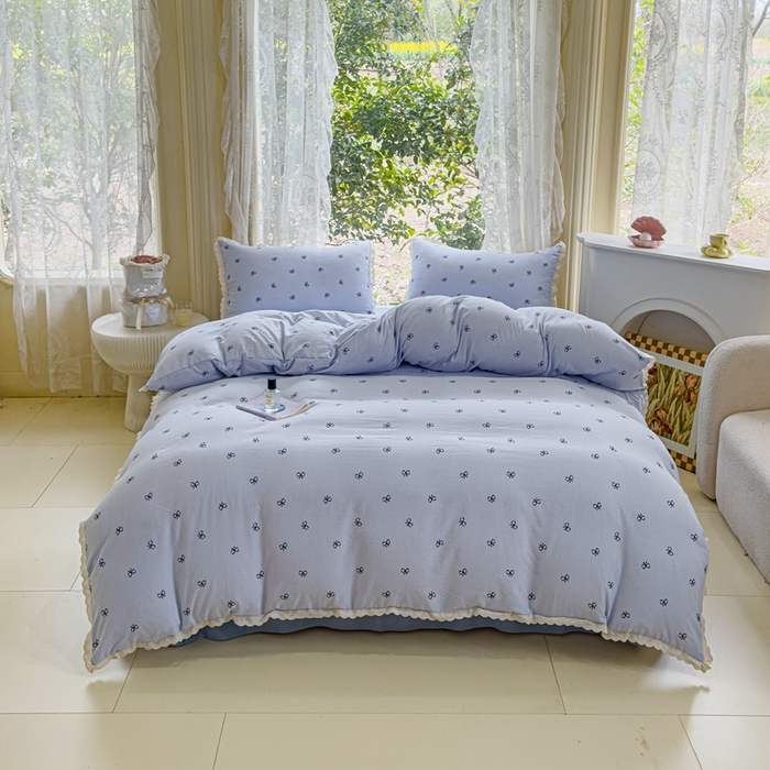 91家纺网 家纺一手货源 找家纺 可思家纺 2025新款法式皱皱纱四件套 浪漫蝴蝶结