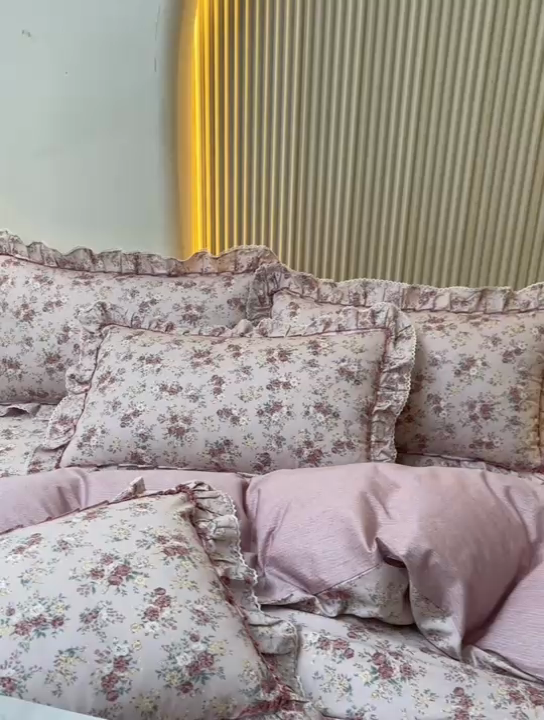 91家纺网 家纺一手货源 找家纺 缦彩 2025新款韩版纯棉床裙四件套 缤纷绮梦