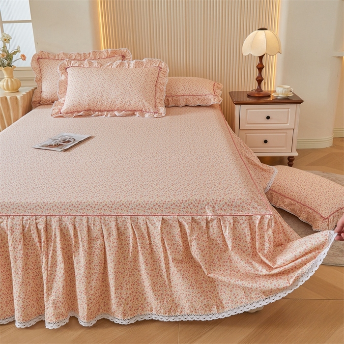 91家纺网 家纺一手货源 找家纺 缦彩 2025新款韩版纯棉床裙四件套 美娜