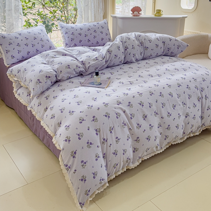 91家纺网 家纺一手货源 找家纺 可思家纺 2025新款法式皱皱纱四件套 绮梦