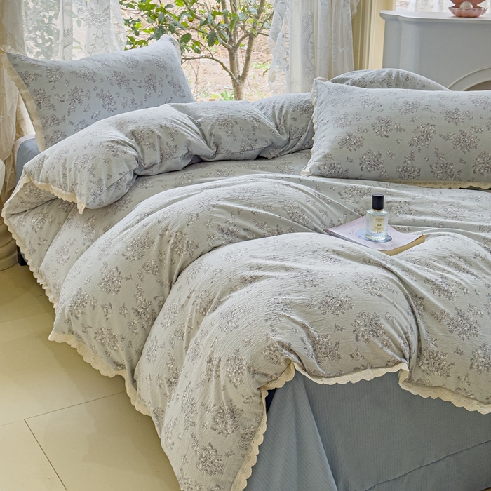 91家纺网 家纺一手货源 找家纺 可思家纺 2025新款法式皱皱纱四件套 莱茵河畔