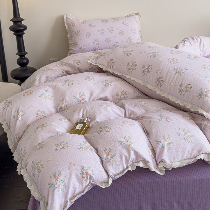 91家纺网 家纺一手货源 找家纺 可思家纺 2025新款法式皱皱纱四件套 紫薰