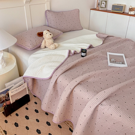 2025新款A类纯棉双层纱床盖  波点-紫