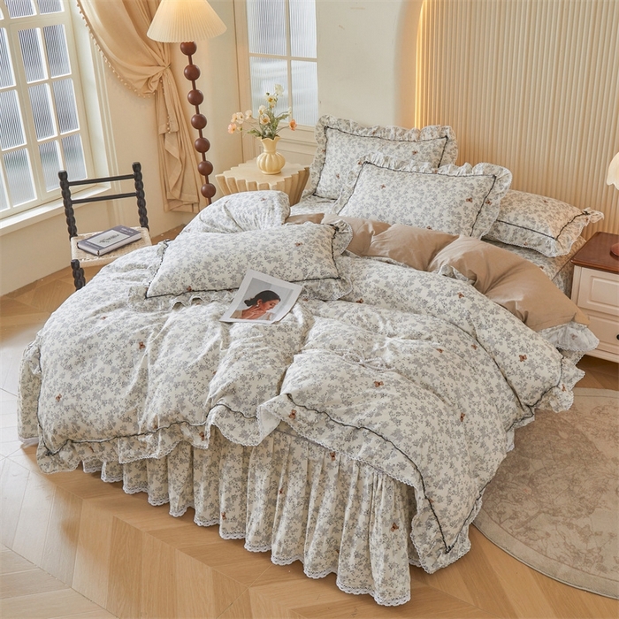 91家纺网 家纺一手货源 找家纺 缦彩 2025新款韩版纯棉床裙四件套 奥罗拉