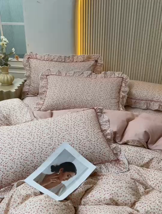 91家纺网 家纺一手货源 找家纺 缦彩 2025新款韩版纯棉床裙四件套 美娜