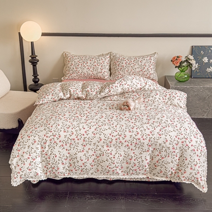 可思家纺 2025新款法式皱皱纱四件套 桃夭