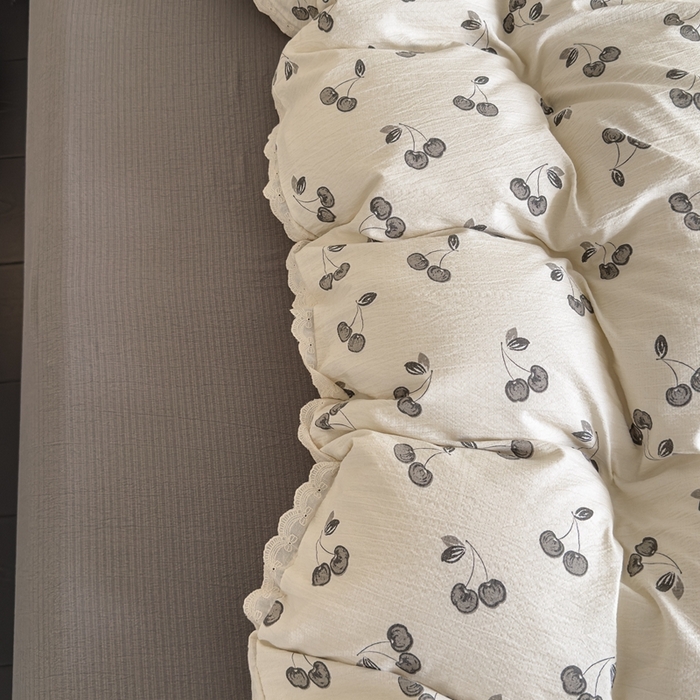 91家纺网 家纺一手货源 找家纺 可思家纺 2025新款法式皱皱纱四件套 樱桃物语