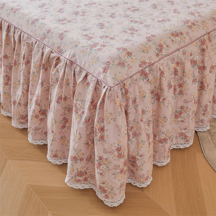 91家纺网 家纺一手货源 找家纺 缦彩 2025新款韩版纯棉床裙四件套 缤纷绮梦