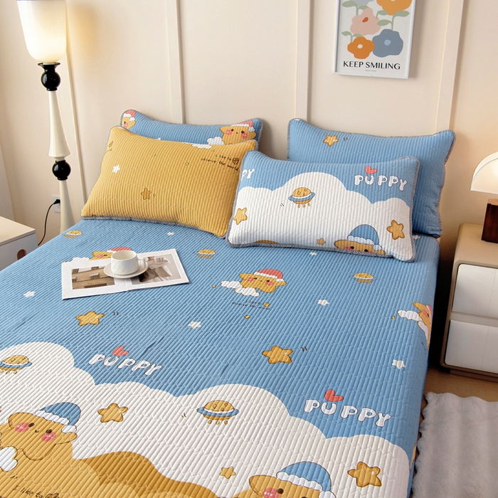 91家纺网 家纺一手货源 找家纺 情煊家纺 2025新款双面全棉床盖夹棉床盖三件套