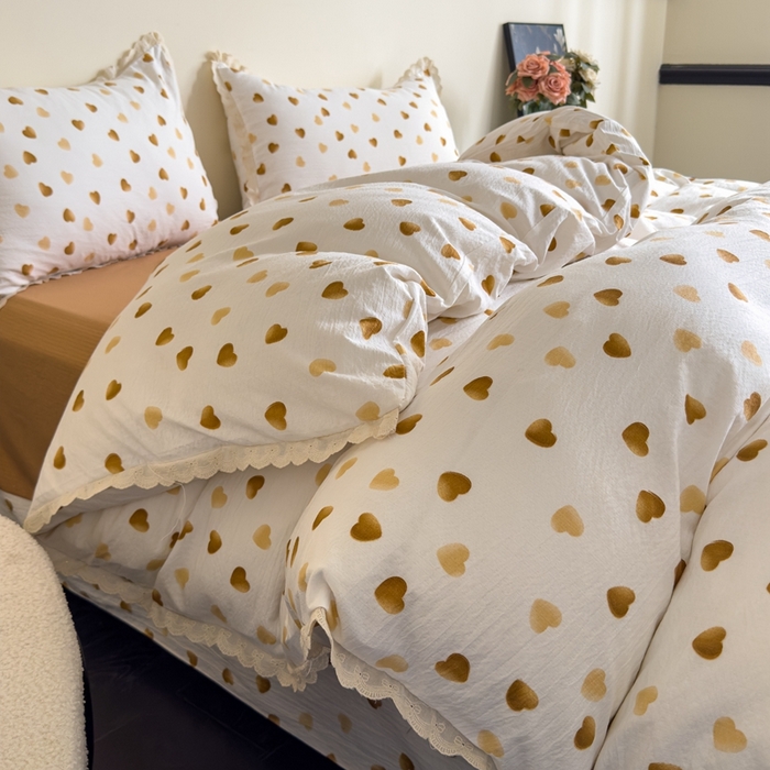 91家纺网 家纺一手货源 找家纺 可思家纺 2025新款法式皱皱纱四件套 心动