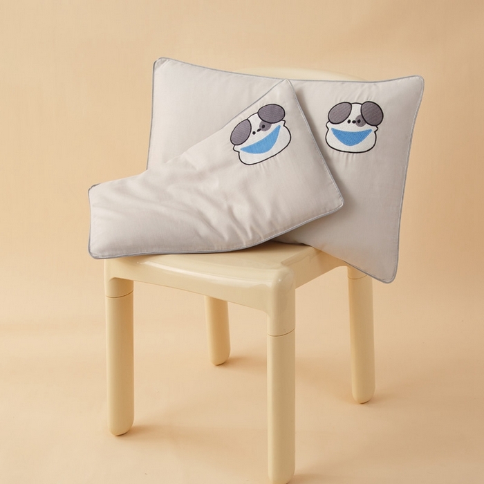 91家纺网 家纺一手货源 找家纺 喜多兔2025新款小轻柔纯棉双层纱枕套枕头 灰色Q小狗