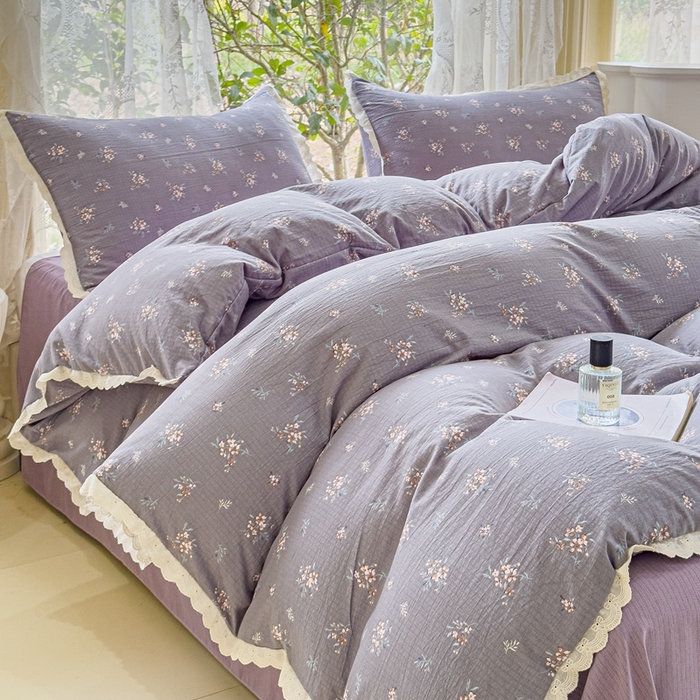 91家纺网 家纺一手货源 找家纺 可思家纺 2025新款法式皱皱纱四件套 幽兰栀子