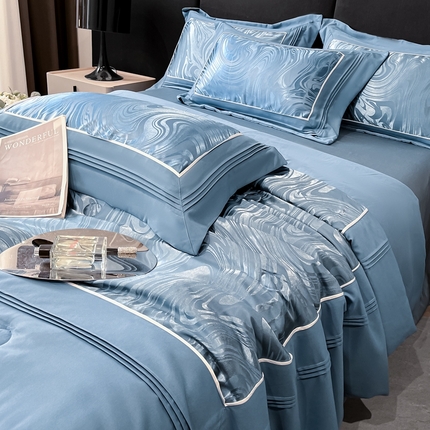 91家纺网 家纺一手货源 找家纺 （总）博纳家纺2025新款色织提花宽边高级简奢款拼角嵌绳款夏被四件套