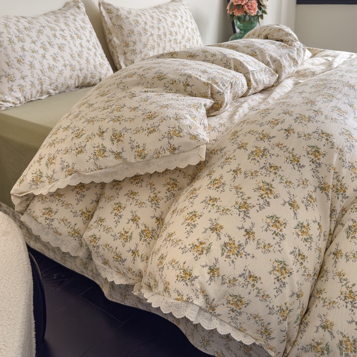 91家纺网 家纺一手货源 找家纺 可思家纺 2025新款法式皱皱纱四件套 花田