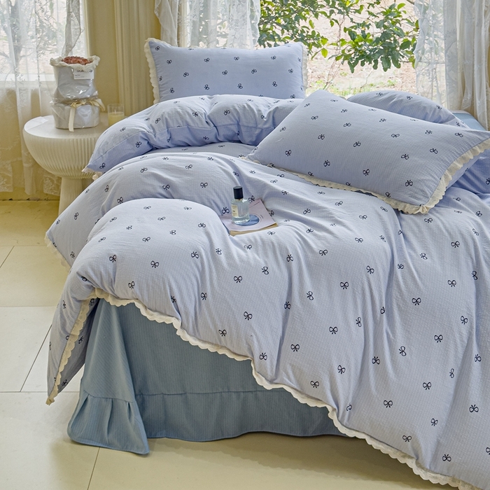 91家纺网 家纺一手货源 找家纺 可思家纺 2025新款法式皱皱纱四件套 浪漫蝴蝶结