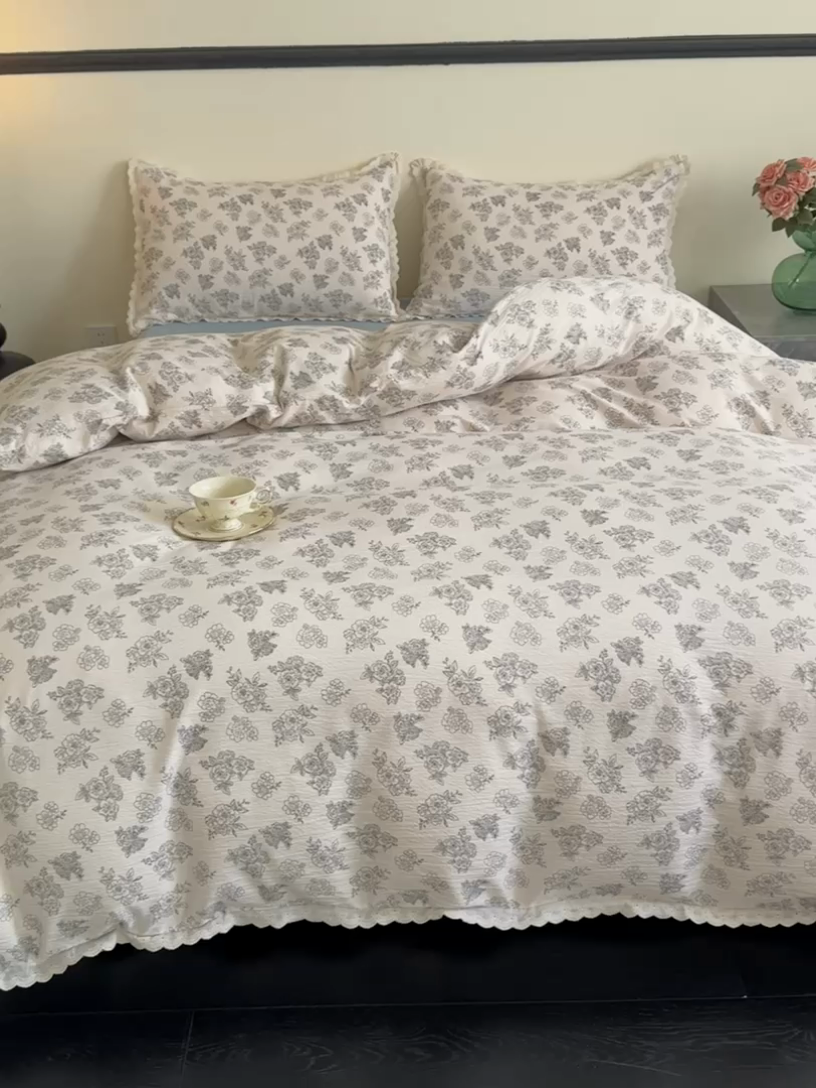 91家纺网 家纺一手货源 找家纺 可思家纺 2025新款法式皱皱纱四件套 夏日海岛