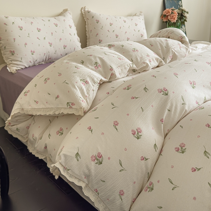 91家纺网 家纺一手货源 找家纺 可思家纺 2025新款法式皱皱纱四件套 小玫瑰