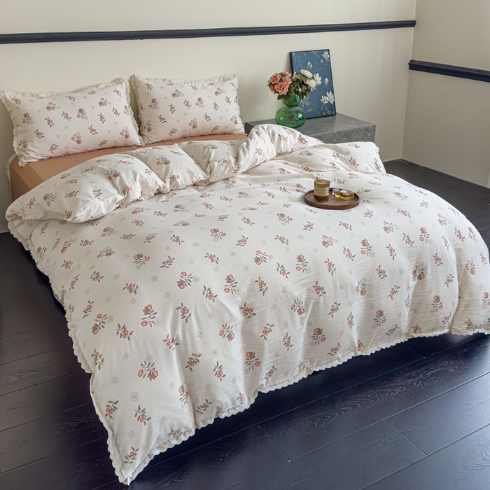 91家纺网 家纺一手货源 找家纺 可思家纺 2025新款法式皱皱纱四件套 秋实