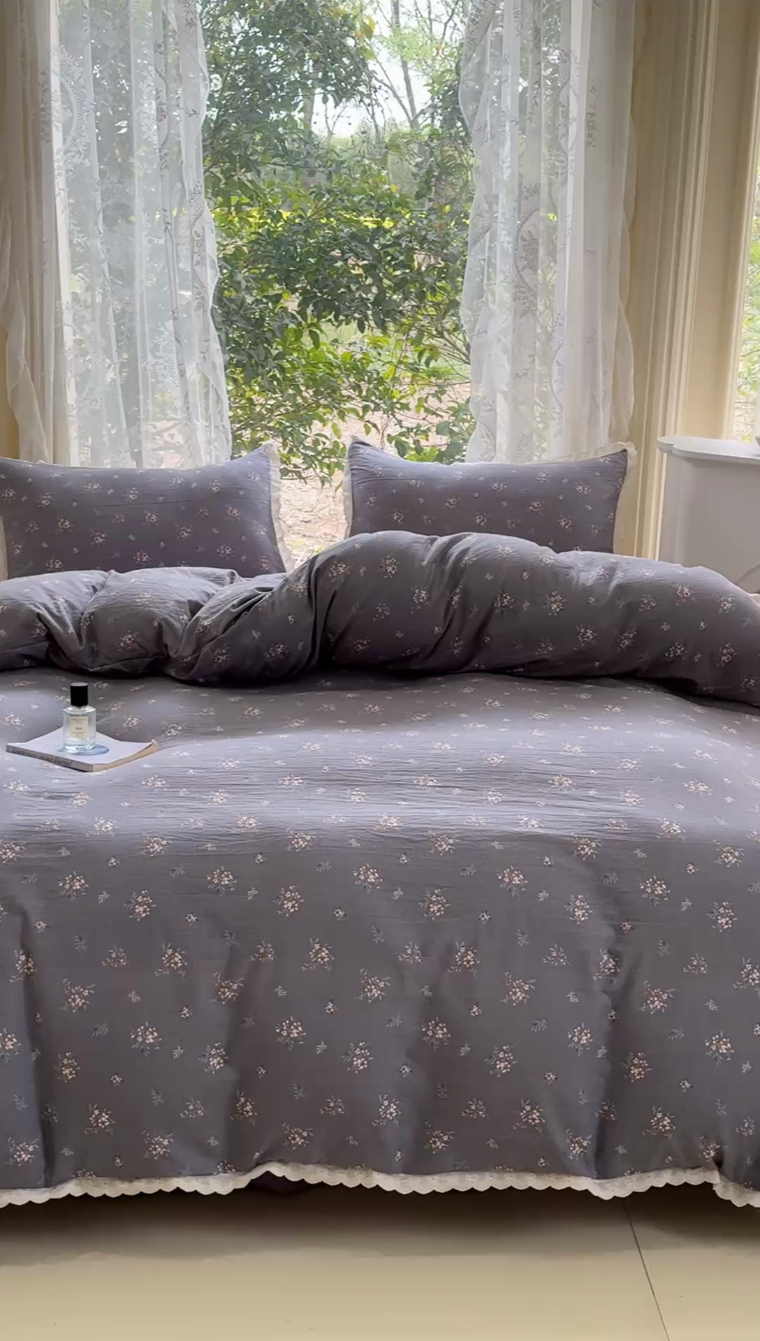 91家纺网 家纺一手货源 找家纺 可思家纺 2025新款法式皱皱纱四件套 幽兰栀子