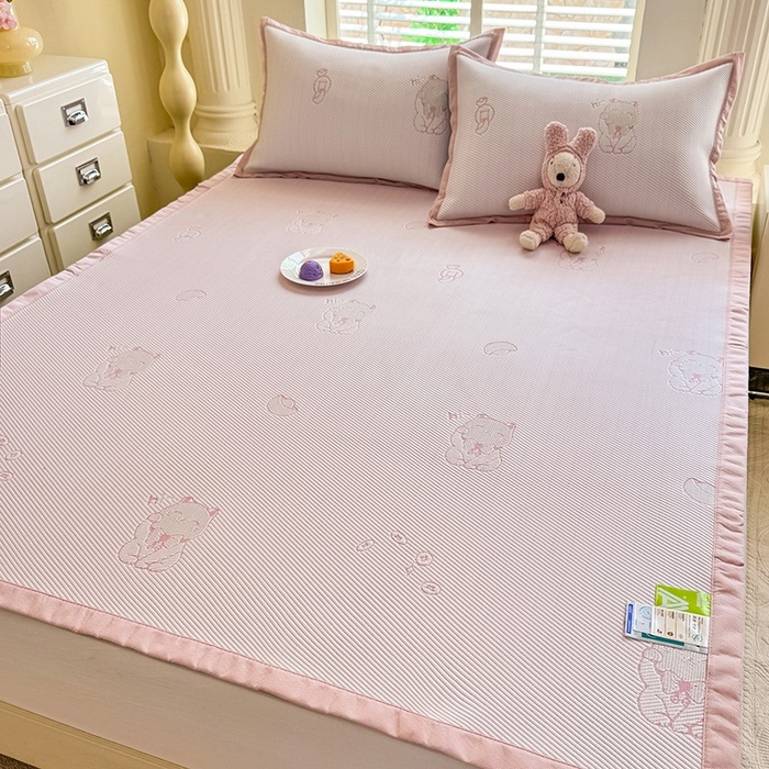 91家纺网 家纺一手货源 找家纺 绒世界 2025新款A类提花凉感豆豆复合凉席套件 提花豆豆-招财猫