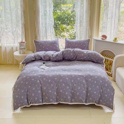 可思家纺 2025新款法式皱皱纱四件套 幽兰栀子