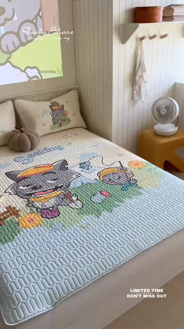 91家纺网 家纺一手货源 找家纺 金爱家 2025新款凉感丝乳胶凉席 乳胶-灰灰爱吃鱼