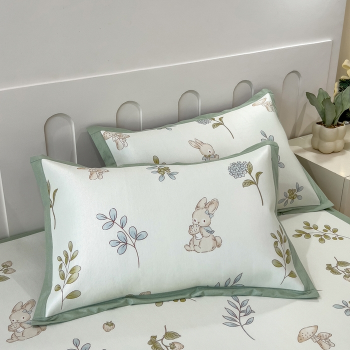 91家纺网 家纺一手货源 找家纺 倾慕家纺 2025年新款600D丝滑冰丝凉席-床席款 蘑菇小兔