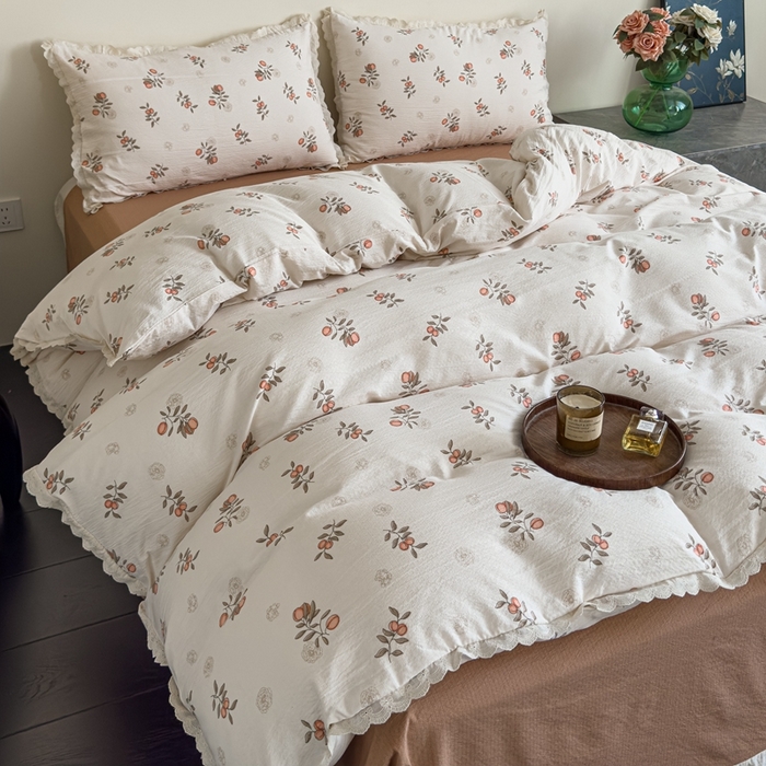 91家纺网 家纺一手货源 找家纺 可思家纺 2025新款法式皱皱纱四件套 秋实