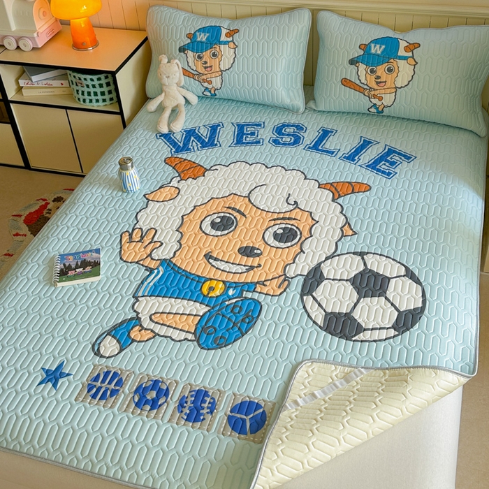 91家纺网 家纺一手货源 找家纺 金爱家 2025新款凉感丝乳胶凉席 乳胶-足球小子