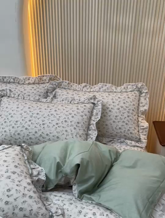 91家纺网 家纺一手货源 找家纺 缦彩 2025新款韩版纯棉床裙四件套 春野