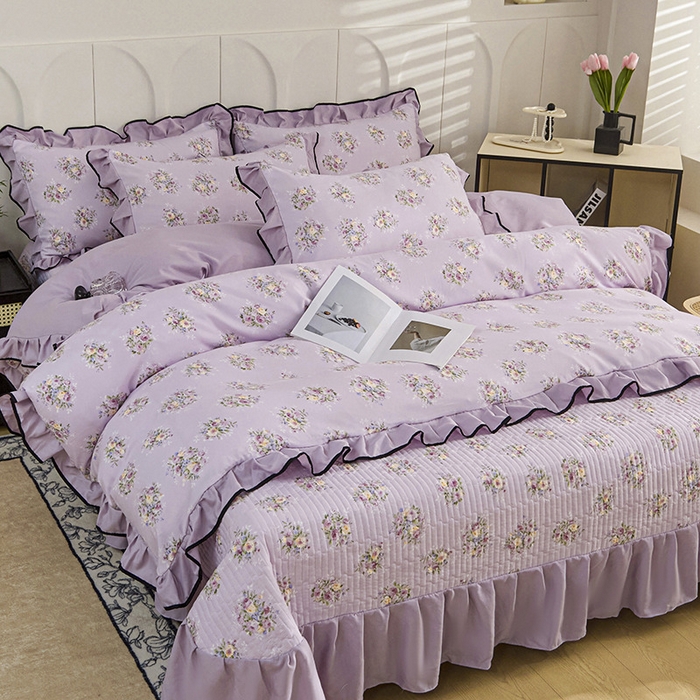 91家纺网 家纺一手货源 找家纺 铠畅家纺 2025新款有氧双层纱印花夹棉床盖四件套-终版 法式风情