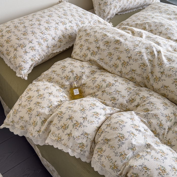 91家纺网 家纺一手货源 找家纺 可思家纺 2025新款法式皱皱纱四件套 花田