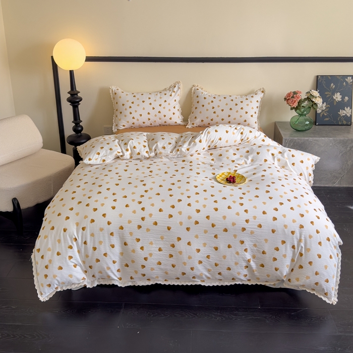 91家纺网 家纺一手货源 找家纺 可思家纺 2025新款法式皱皱纱四件套 心动