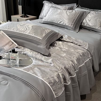 91家纺网 家纺一手货源 找家纺 （总）博纳家纺2025新款色织提花宽边高级简奢款拼角嵌绳款夏被四件套