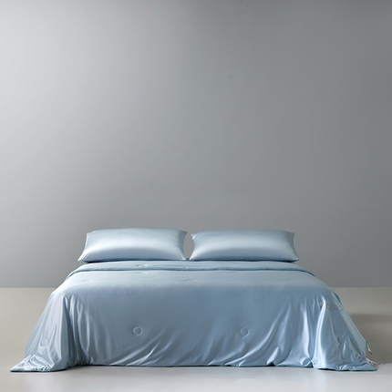 91家纺网 家纺一手货源 找家纺 莱福仕家纺 2025新款A类莹丝流光蚕丝系列夏被 晴苍蓝