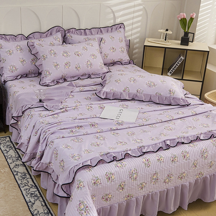 91家纺网 家纺一手货源 找家纺 铠畅家纺 2025新款有氧双层纱印花夹棉床盖四件套-终版 法式风情