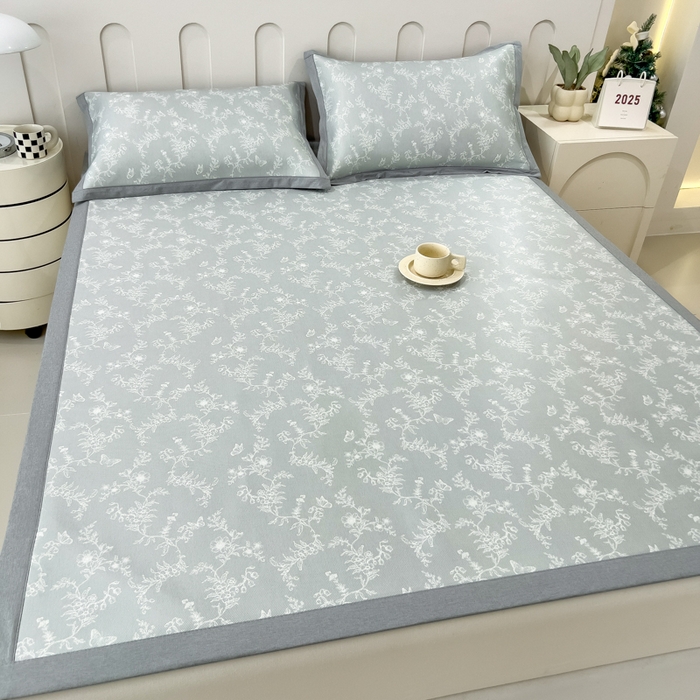 91家纺网 家纺一手货源 找家纺 倾慕家纺 2025年新款600D丝滑冰丝凉席-床席款 连理枝白