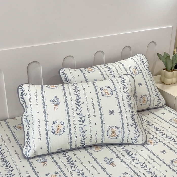 91家纺网 家纺一手货源 找家纺 2025年新款600D丝滑冰丝凉席-床笠款 法式小熊