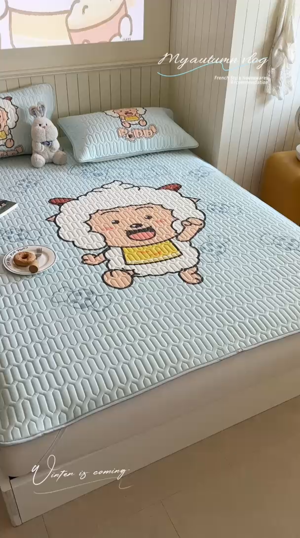 91家纺网 家纺一手货源 找家纺 金爱家 2025新款凉感丝乳胶凉席 乳胶-懒羊羊