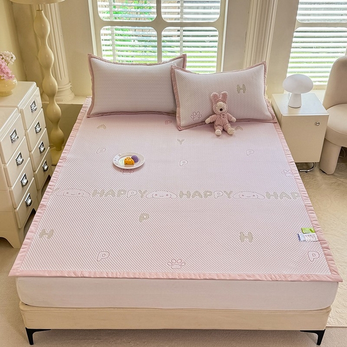 91家纺网 家纺一手货源 找家纺 绒世界 2025新款A类提花凉感豆豆复合凉席套件 提花豆豆-小狗