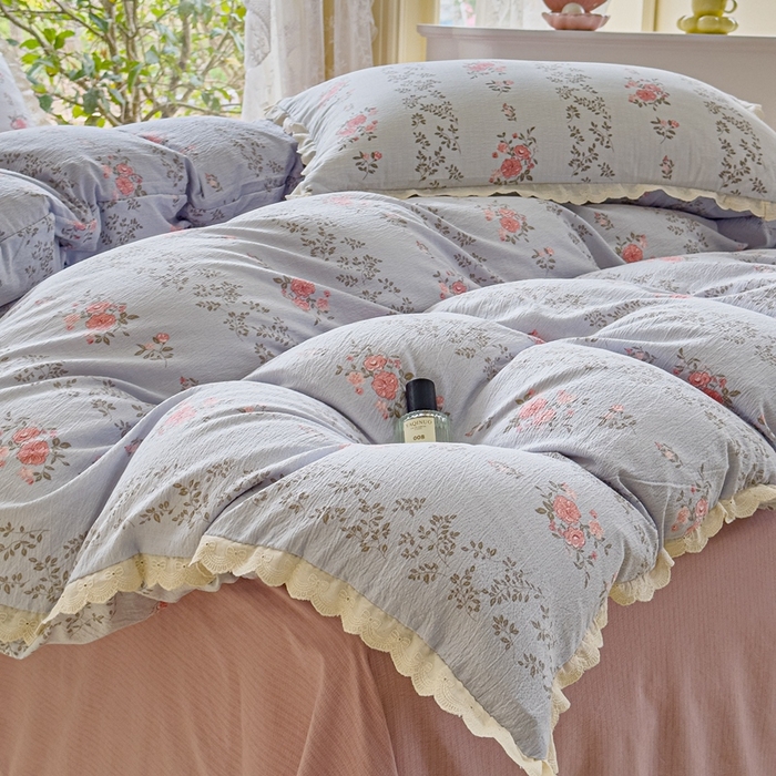 91家纺网 家纺一手货源 找家纺 可思家纺 2025新款法式皱皱纱四件套 赫拉花园-兰