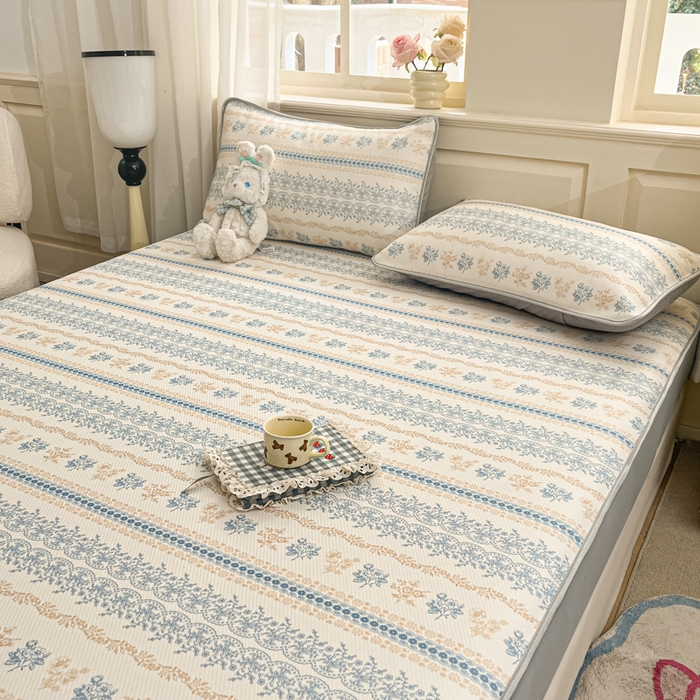 91家纺网 家纺一手货源 找家纺 （总）星座家纺 2025新款斜纹提花凉感丝凉席床笠款三件套