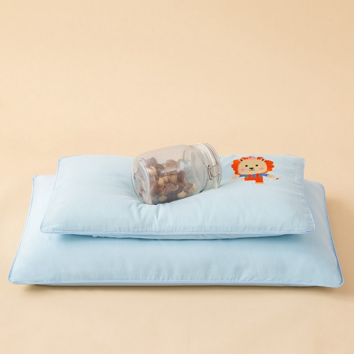 91家纺网 家纺一手货源 找家纺 喜多兔2025新款小轻柔纯棉双层纱枕套枕头 蓝色萌小狮